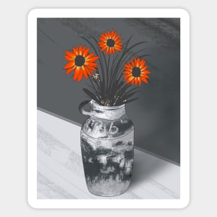 gray vase with orange flowers Sticker